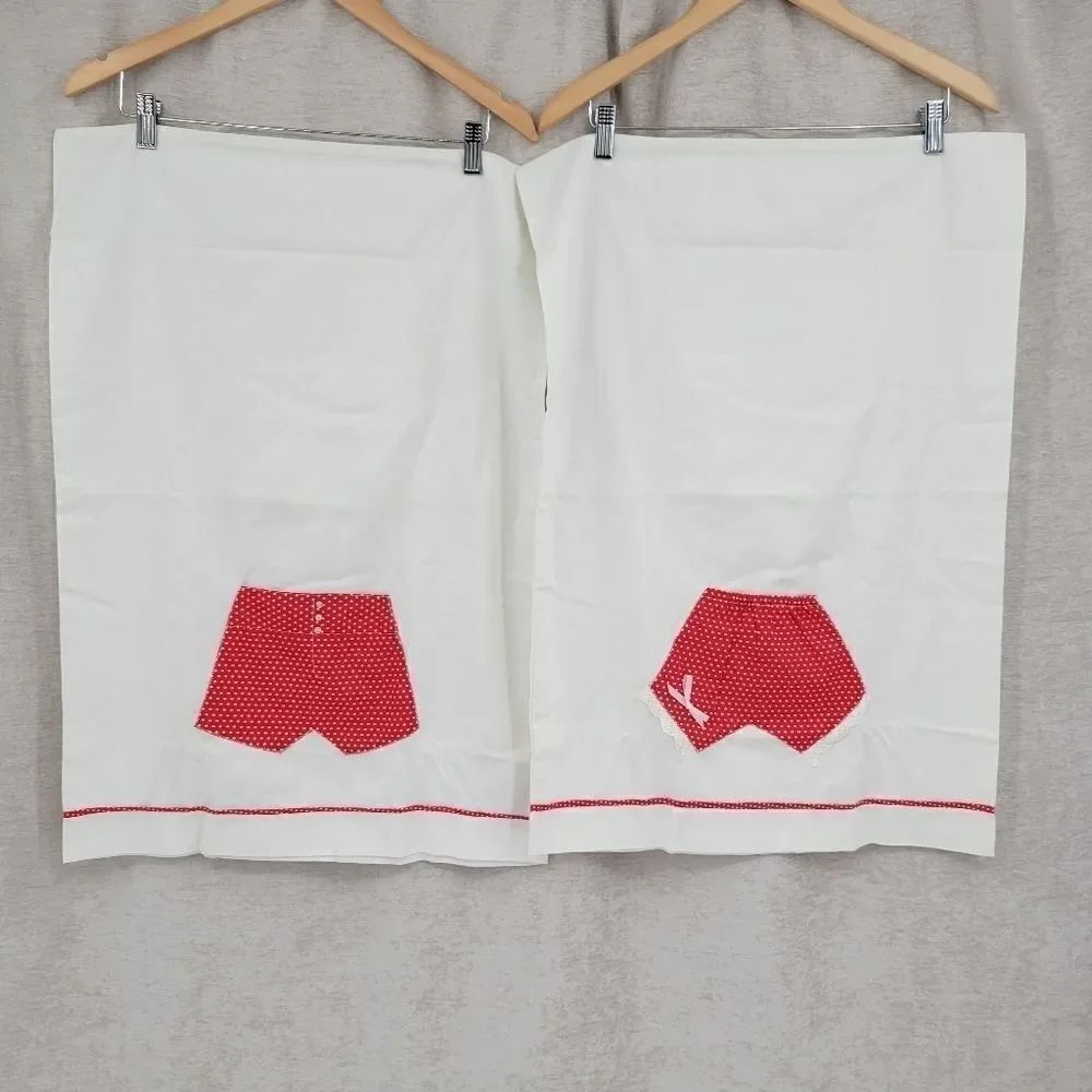 VINTAGE Standard Pillow Cases White with Red Boxers/Bloomers Pillowcase